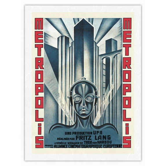 Fritz Lang Metropolis - Vintage French Film Movie Poster c.1927 - Japanese Unryu Rice Paper Art Print 24 x 32 in