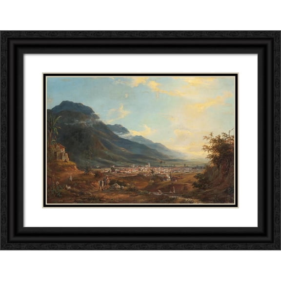 Fritz Sigfried Georg Melbye 24x18 Black Ornate Framed Double Matted Museum Art Print Titled: View of Caracas (Circa 1854)