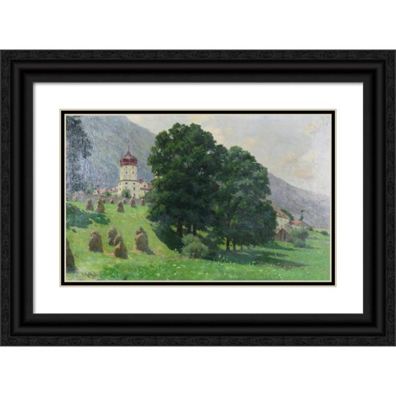Fritz Wilhelm Rabending 24x17 Black Ornate Framed Double Matted Museum Art Print Titled: View of Stams Abbey