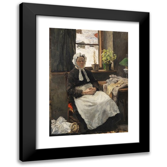 Fritz von Uhde 11x14 Black Modern Framed Museum Art Print Titled - The Old Seamstress (1891)