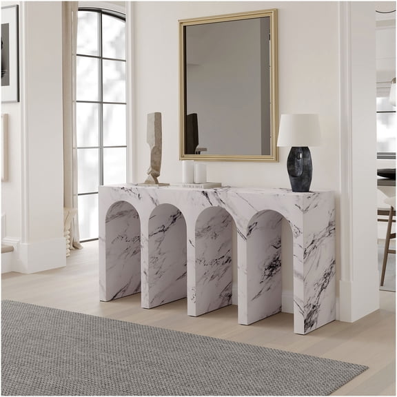 Fritzy Engineered Stone Console Table, Modern Marble Finish Waterproof Heat Resistant Accent Table for Living Room