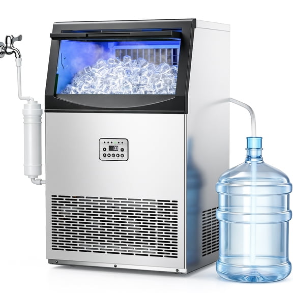 Friwest Commercial Ice Maker Machine,200 Lbs/24H with 33 Lbs Storage, 55-Cube Square Ice Maker, 15-Min First Batch, Self-Filling Water System, Stainless Steel Ice Machine for Restaurant, Bar & Shop