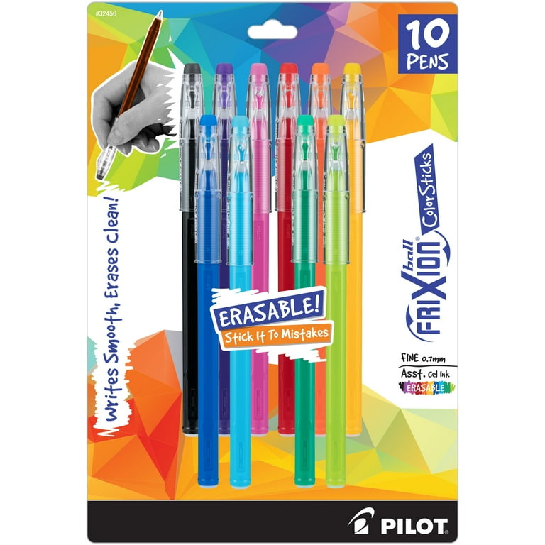 FriXion ColorSticks Erasable Gel Pen, Stick, Fine 0.7 mm, Assorted Ink and Barrel Colors, 10/Pack