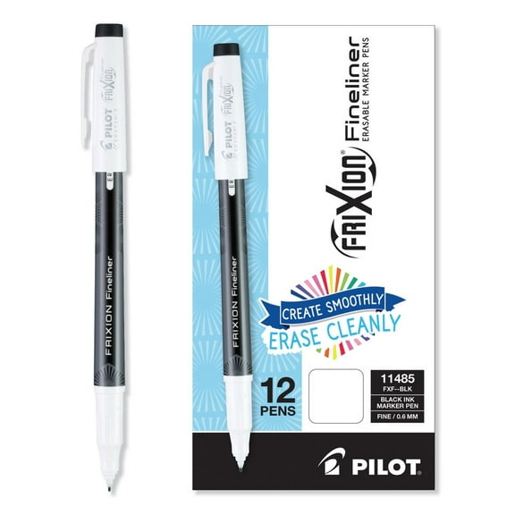 Pilot PIL11485 0.6 mm Fine Stick Black/White Barrel FriXion Fineliner Erasable Porous Point Pen (1 Dozen)