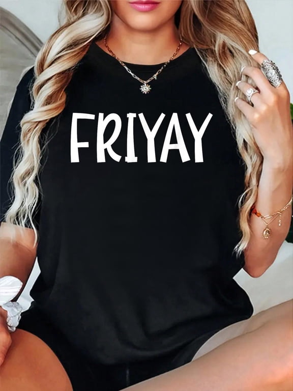 Friyay Weekend T-Shirt casual short sleeve crew neck cotton tee tops for women