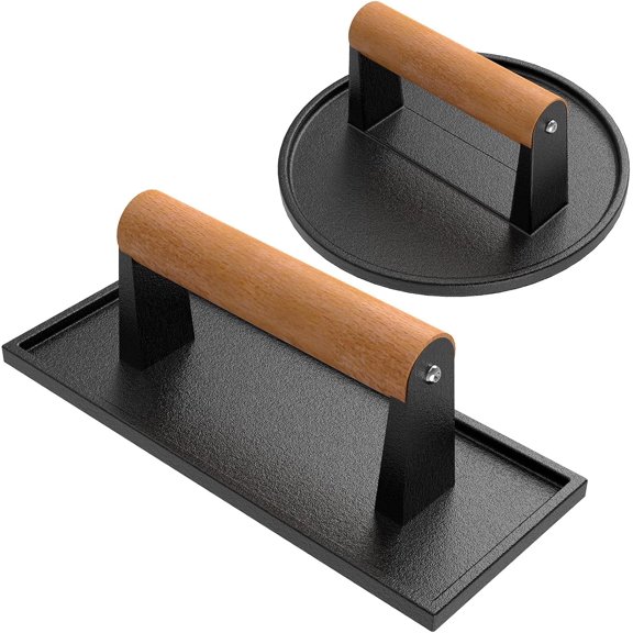 Frizi 2Pcs Bacon Press, Smash Burger Press for Teppanyaki Flat Top Griddle, Heavy Duty Round 7In & Rectangular 8.5x3In Grill Press, Perfect for BBQ Meat, Paninis, Tortilla, Steak, Sandwich