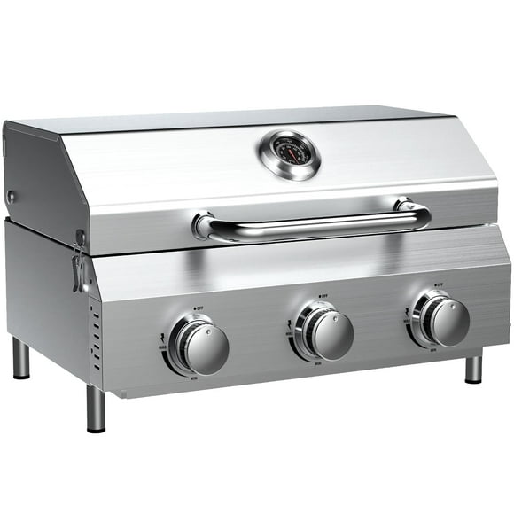 Frizi 3-Burner Tabletop Gas Grill, 30,000 BTU Portable Propane Grill - Heavy-Duty Thickened Grates & Stainless Steel Knobs