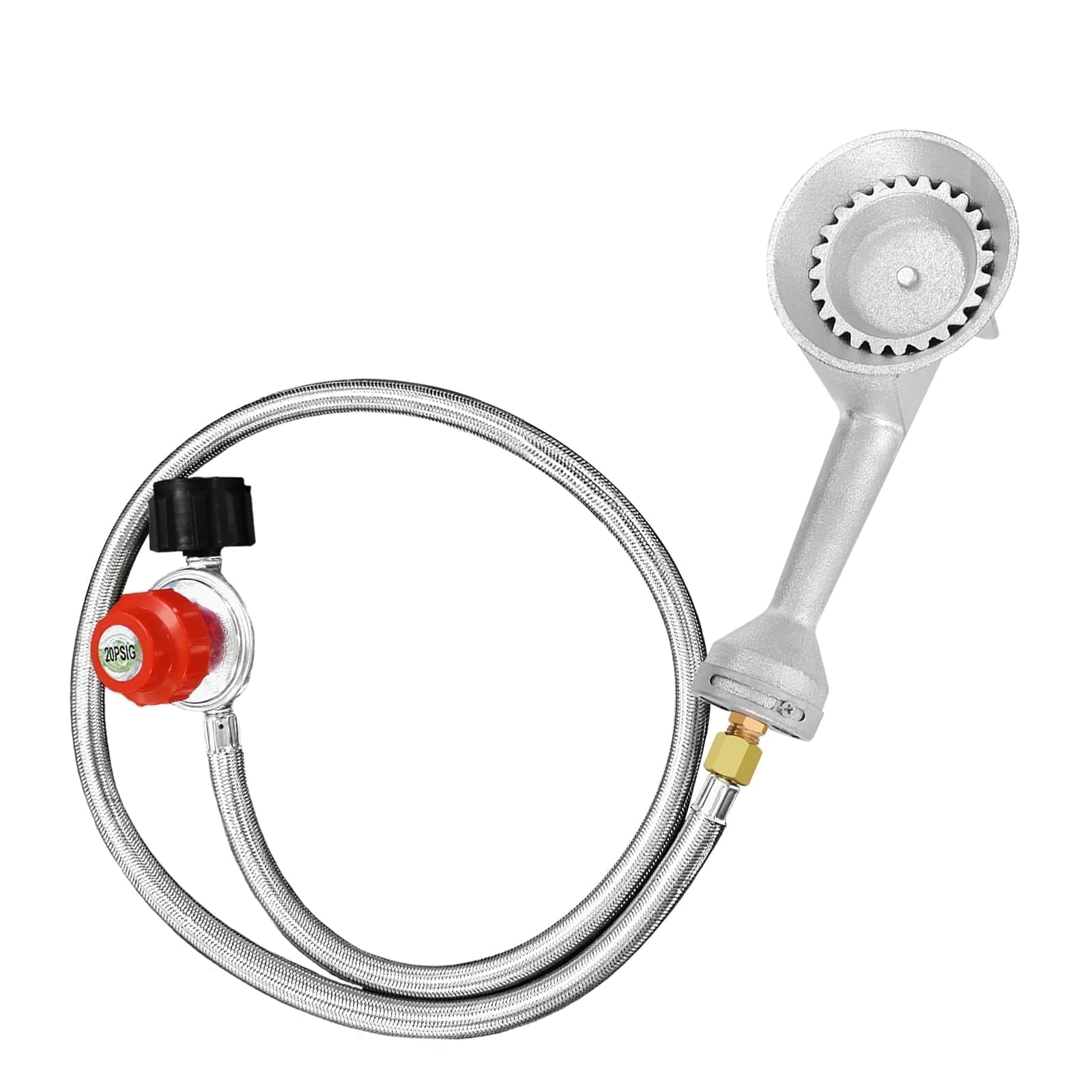 Frizi High Pressure Cast Iron Round Burner Head - 0-20 PSI Adjustable Regulator, 4.1ft Hose & Brass Fitting - for Outdoor Cooking, Camping, Brewing & BBQ