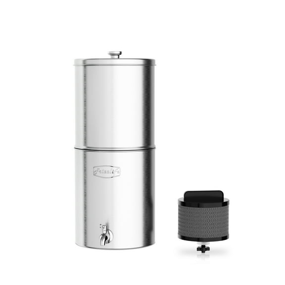 Frizzlife G190 Gravity-Fed Water Filter System, NSF Certified Element Reduces 99% Chlorine, Bad Taste & Odor, 10+ Impurities, 304 Stainless Steel Countertop System for Home and Outdoor, 1.75G