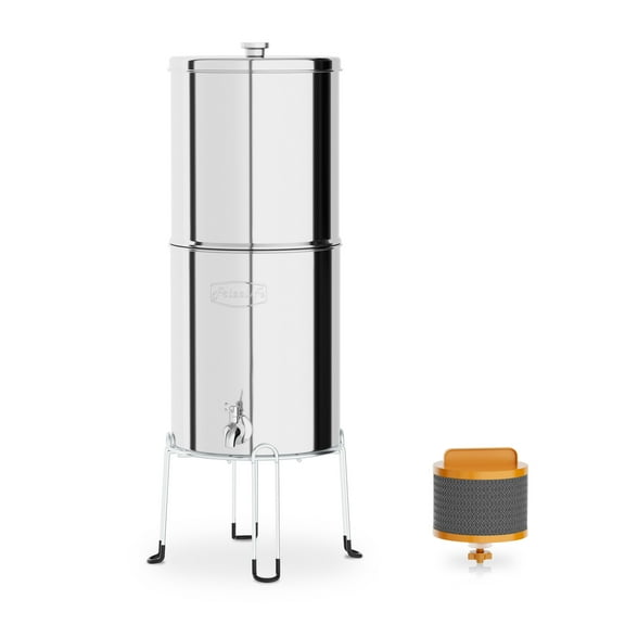 Frizzlife G210-SCALE Gravity-Fed Water Filter System, NSF Certified Element with Scale Inhibition Reduces 99% Chlorine, Taste & Odor, Impurity, Purifier System with Stand for Home, Camping, 2.25G