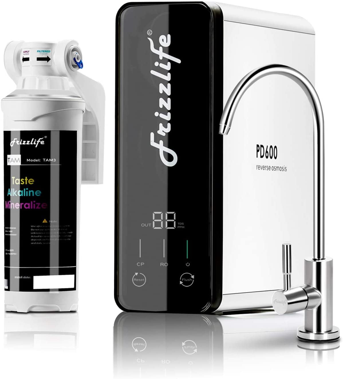 Frizzlife White and Black Under-Sink Reverse Osmosis System