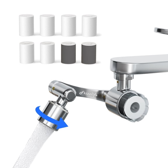Frizzlife Water Filter for Sink Faucet Extender, NSF/ANSI 372, 9pcs Filter Reduce 99% Chlorine, 1080° Rotating Brass Swivel Aerator, 2 Modes Spray Faucet Filter for Skin Kitchen Bathroom Sink, FF1080