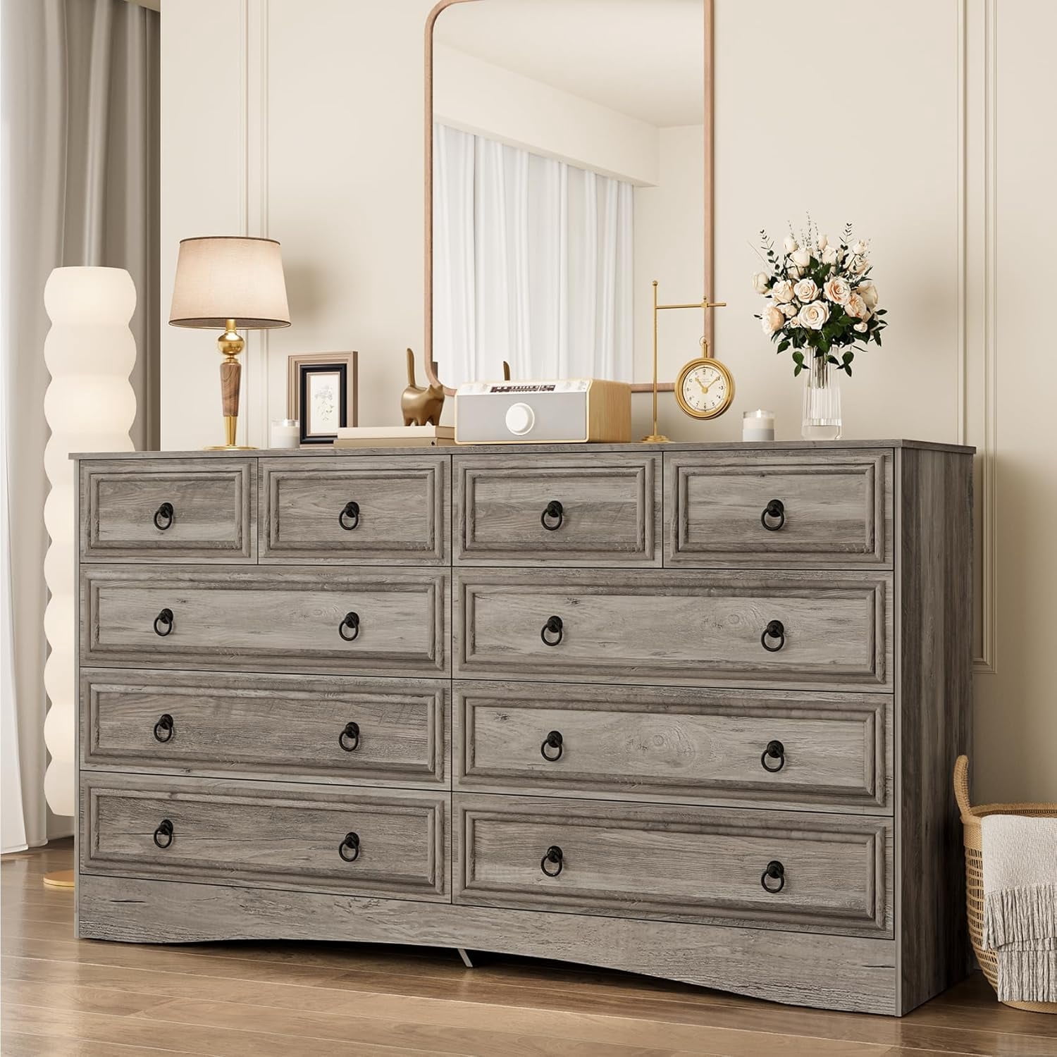 Frmobepts 10 Drawer Double Dresser for Bedroom, 55" Wide Dressers & Chests of Drawers with Large Capacity Storage, Dresser for Bedroom,Gray