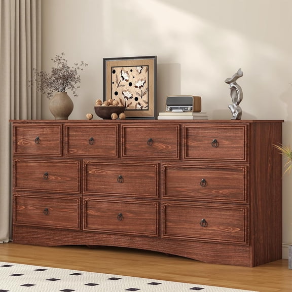 Frmobepts 10 Drawer Double Dresser for Bedroom, 63" Wide Dressers & Chests of Drawers with Large Capacity Storage, Dresser for Bedroom,Cherry