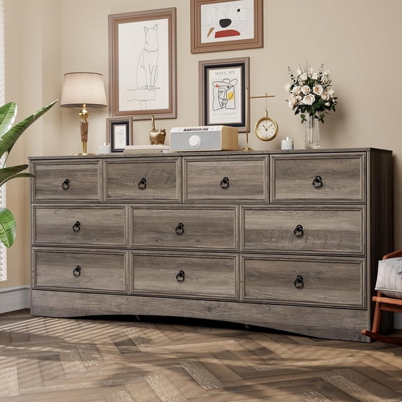 Frmobepts 10 Drawer Double Dresser for Bedroom, 63" Wide Dressers & Chests of Drawers with Large Capacity Storage, Dresser for Bedroom,Gray