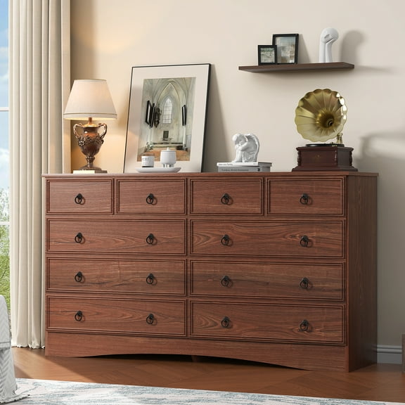 Frmobepts 10 Drawer Dresser for Bedroom, Dresser TV Stand, Chest of Drawers for Storage and Organization, Cherry