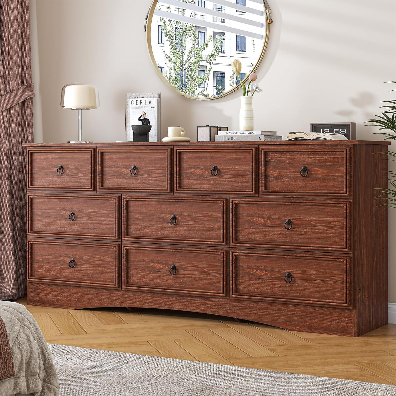 Frmobepts 10 Drawer Dresser for Bedroom, Dresser TV Stand, Chest of Drawers for Storage and Organization, Cherry