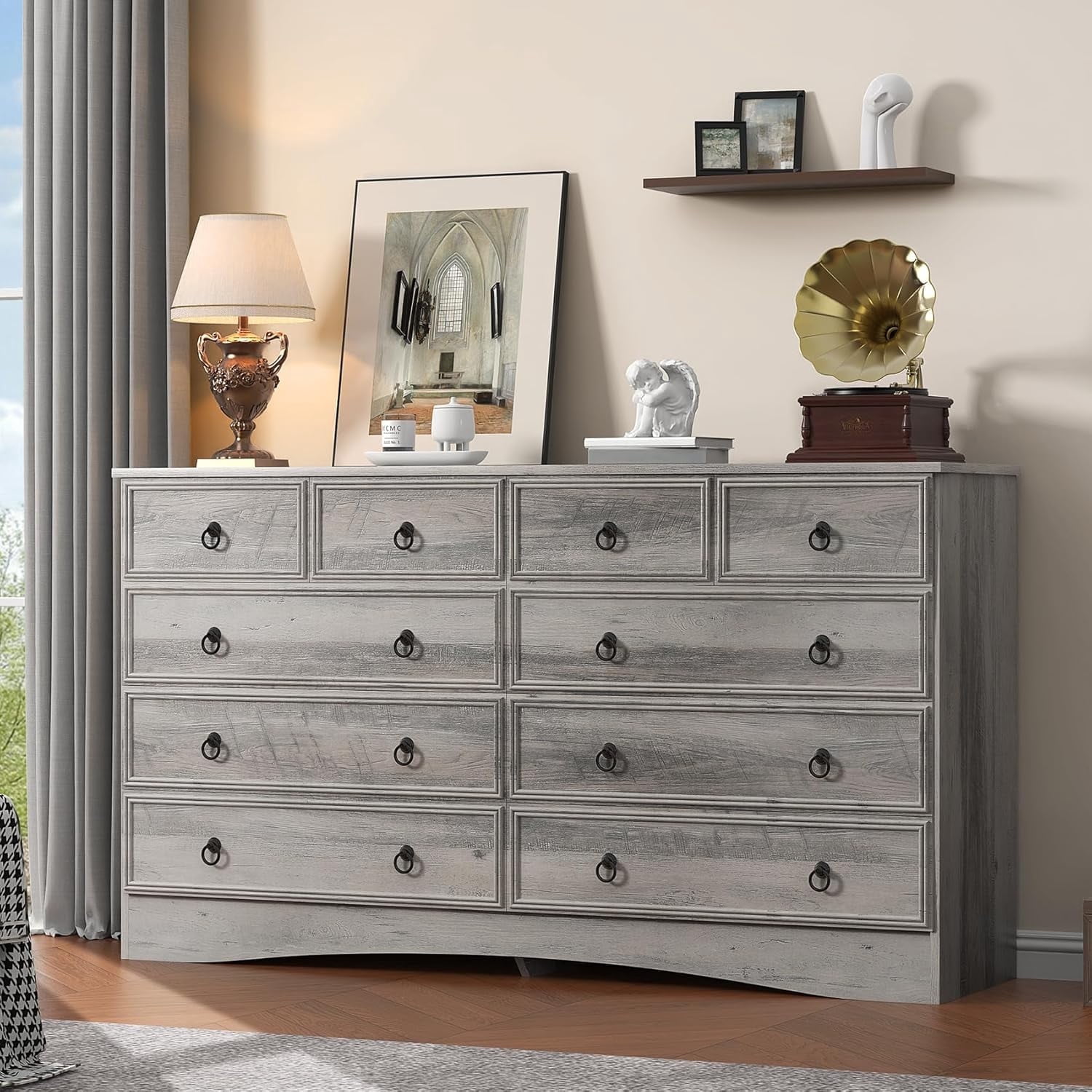 Frmobepts 10 Drawer Dresser for Bedroom, Dresser TV Stand, Chest of Drawers for Storage and Organization, Gray