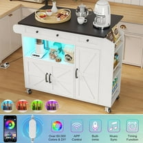 Frmobepts 39.4'' Kitchen Island Cart on Wheels, 2-Doors 2-Drawers Rolling Storage Cart with Adjustable Shelves & Rubberwood Countertop, White