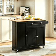 Frmobepts 41.3" Kitchen Island Cart Rolling Storage Cabinet Cart with Drawer & Rack,Black
