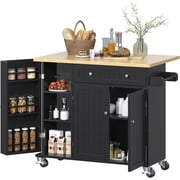Frmobepts 41.3" Kitchen Island Cart Rolling Storage Cabinet Cart with Drawer & Rack,Black