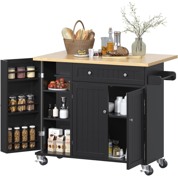 Frmobepts 41.3" Kitchen Island Cart Rolling Storage Cabinet Cart with Drawer & Rack,Black