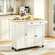 Frmobepts 41.3" Kitchen Island Cart Rolling Storage Cabinet Cart with Drawer & Rack,White