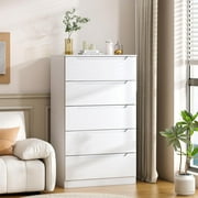 Frmobepts 5 Drawer White Dresser, Modern Storage Cabinet for Bedroom, Chest of Drawers Wood Organizer for Living Room