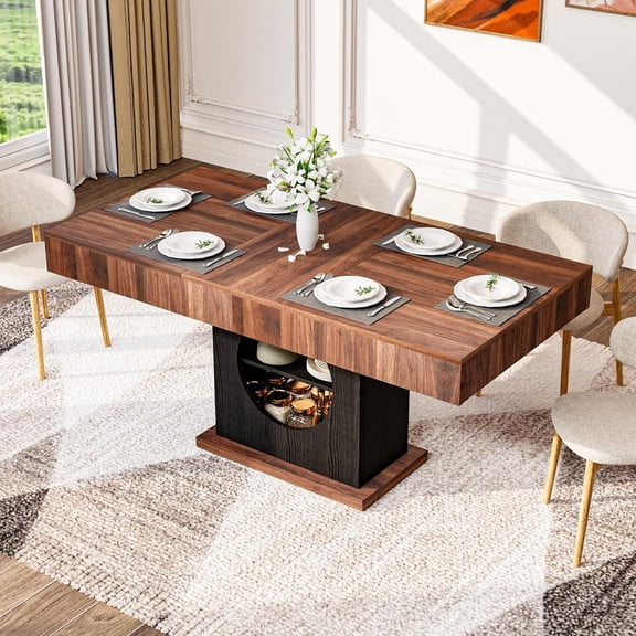 Frmobepts 55" Dining Table for 4 to 6 People, Farmhouse Wood Dinner Table with Drawers & Open Storage for Kitchen, Dining Room & Living Room,Walnut