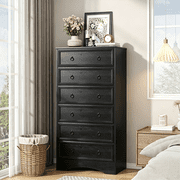 Frmobepts 6 Drawer Dresser Chest Tall Drawers Wood Cabinet for Bedroom,Black