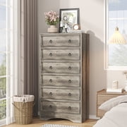 Frmobepts 6 Drawer Dresser Chest Tall Drawers Wood Cabinet for Bedroom, Gray Wash