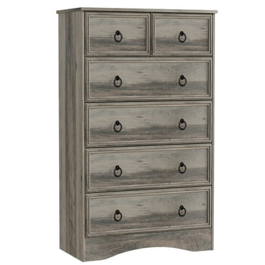 Frmobepts 6 Drawer Dresser, Tall Wood Chest of Drawers Dressers for Bedroom, Living Room, Gray