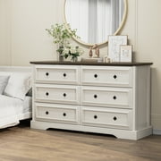 Frmobepts 6 Drawers Dresser Chests for Bedroom Farmhouse, Wood Rustic Tall Chest of Drawers, Ash White