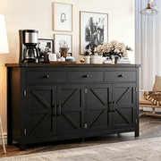 Frmobepts 63"W Kitchen Sideboard Credenza, 4-Doors 3-Drawer Wood Buffet Storage Cabinet with Adjustable Shelves for Dining Room, Black