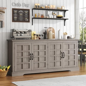 Frmobepts 70" Large Buffet Cabinet, Farmhouse Kitchen Buffet Storage Cabinet, 4-Doors Wood Sideboard Credenza with Adjustable Shelves,Grey