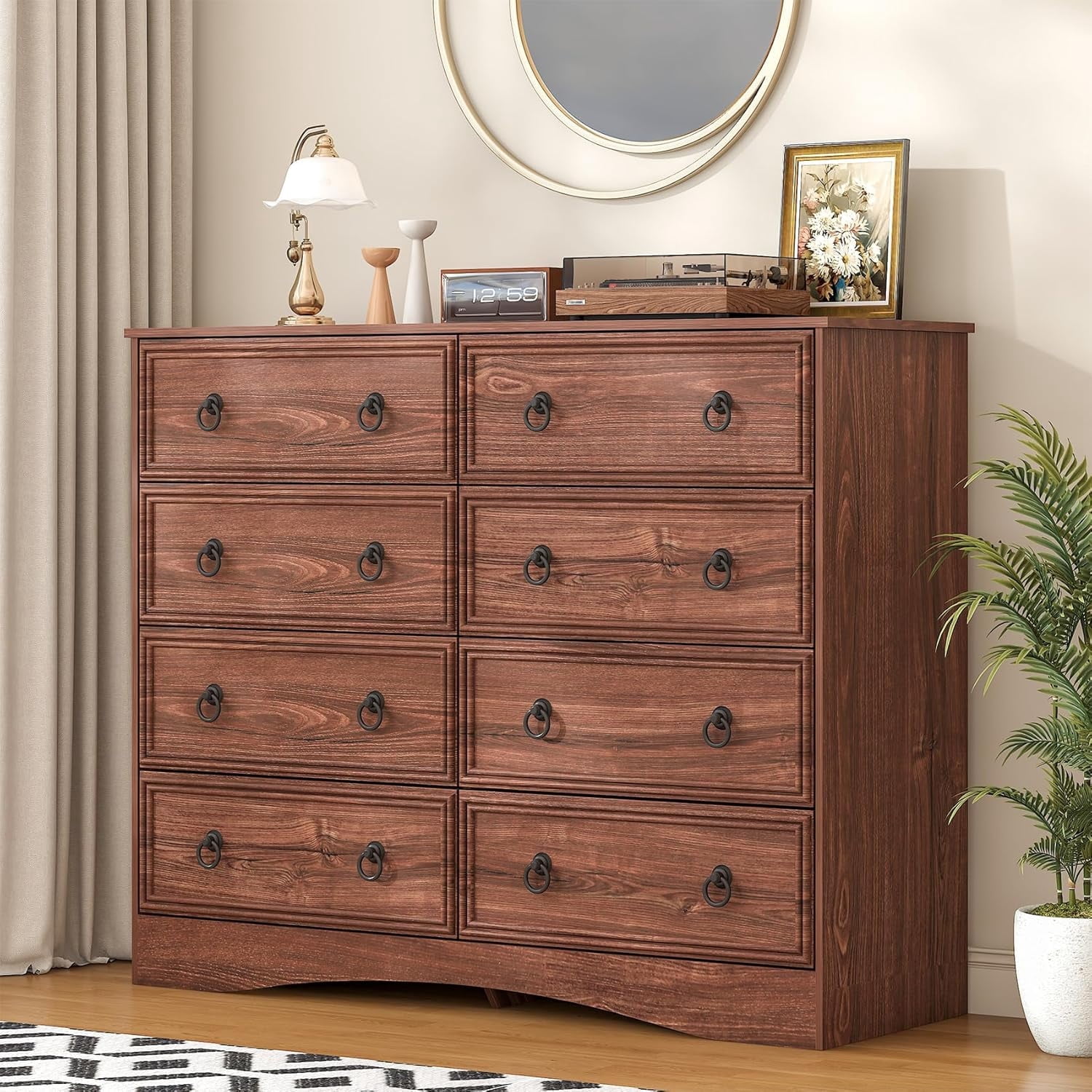 Frmobepts 8 Drawer Double Dresser for Bedroom, 47.2" Wide Dressers & Chests of Drawers with Large Capacity Storage, Dresser for Bedroom,Cherry