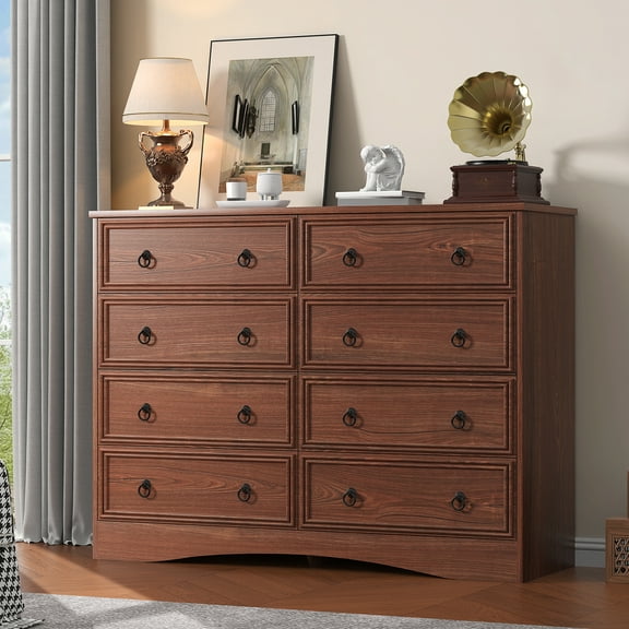 Frmobepts 8 Drawer Dresser for Bedroom, Dresser TV Stand, Chest of Drawers for Storage and Organization, Cherry