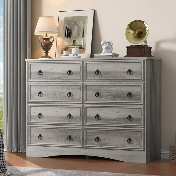 Frmobepts 8 Drawer Dresser for Bedroom, Dresser TV Stand, Chest of Drawers for Storage and Organization, Gray