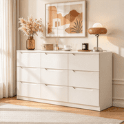 Frmobepts 9 Drawer White Dresser, Modern Storage Cabinet for Bedroom, Chest of Drawers Wood Organizer for Living Room