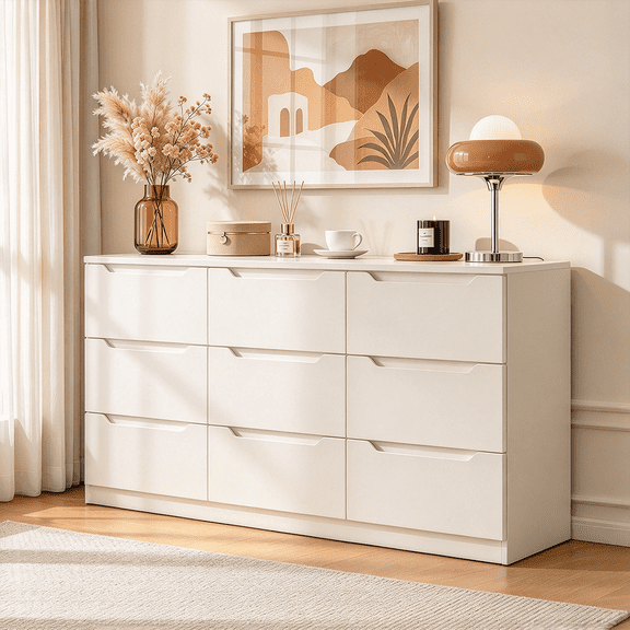 Frmobepts 9 Drawer White Dresser, Modern Storage Cabinet for Bedroom, Chest of Drawers Wood Organizer for Living Room