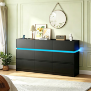 Frmobepts 9 Drawers Dresser with LED Lights and Charging Station, Modern Storage Tower Dressers and Chests of Drawers for Bedroom, Living Room, Entryway, Black