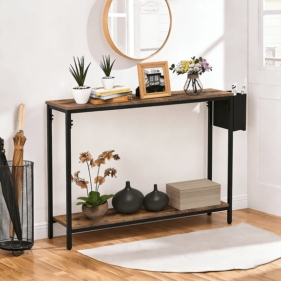 Frmobepts Console Table for Entryway, 2 Tier Entryway Table Bookshelf Accent Table With Storage Shelf Living Room Entry Hall Foyer Table Furniture, Brown