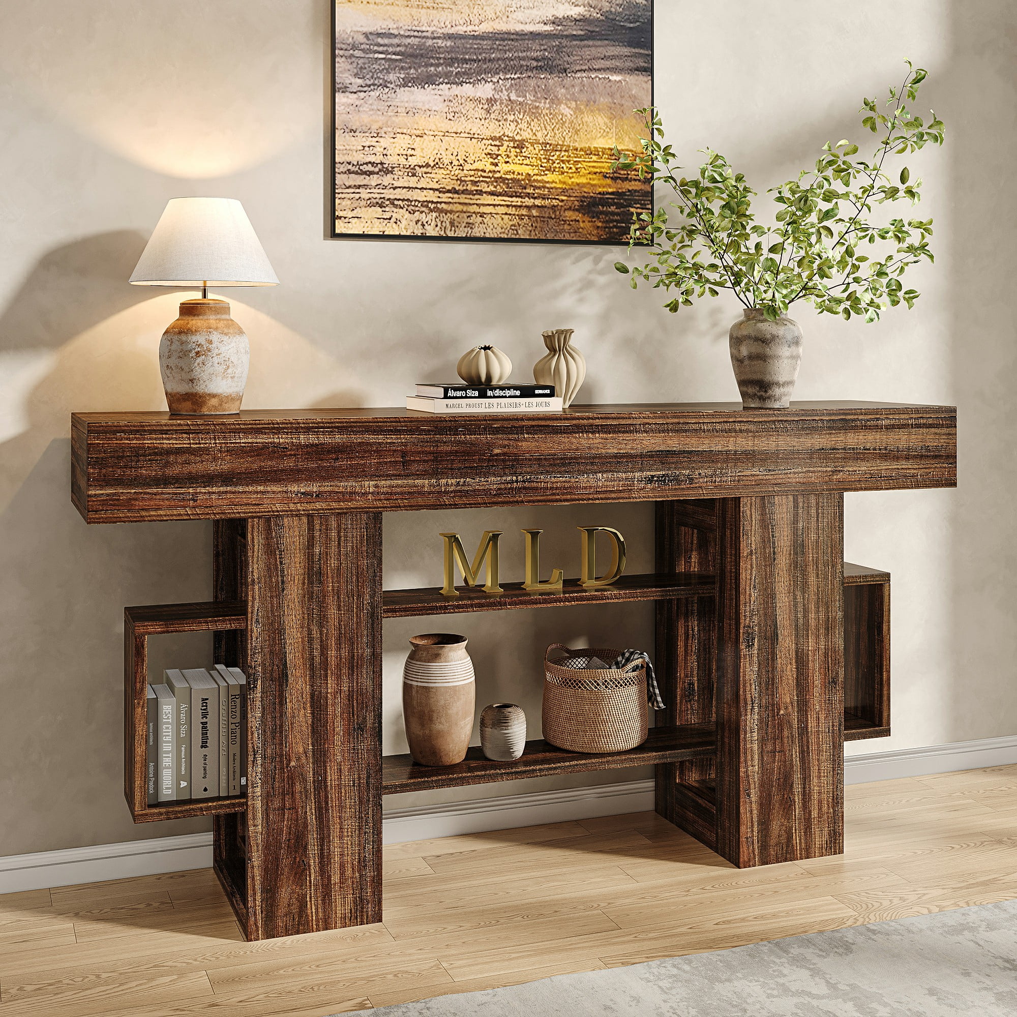 Frmobepts Console Table, Farmhouse 63" Long Narrow Entryway & Sofa Tables for Hallway, Tall Accent Table Behind Couch for Foyer Living Room,Brown