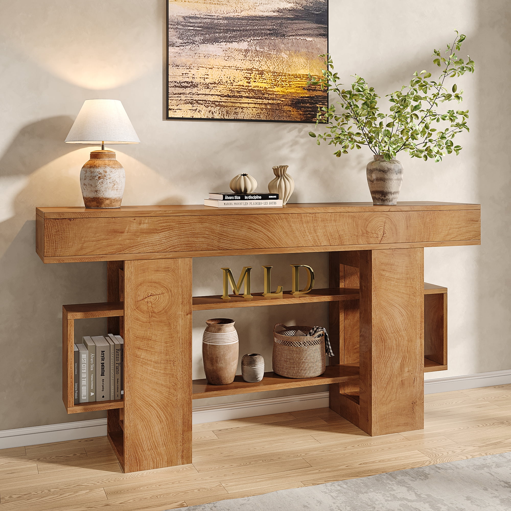 Frmobepts Console Table, Farmhouse 63" Long Narrow Entryway & Sofa Tables for Hallway, Tall Accent Table Behind Couch for Foyer Living Room,Oak