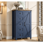 Frmobepts Farmhouse 5 Drawer Dresser with Barn Door, Adjustable Storage Cabinet for Bedroom Living Room, Blue