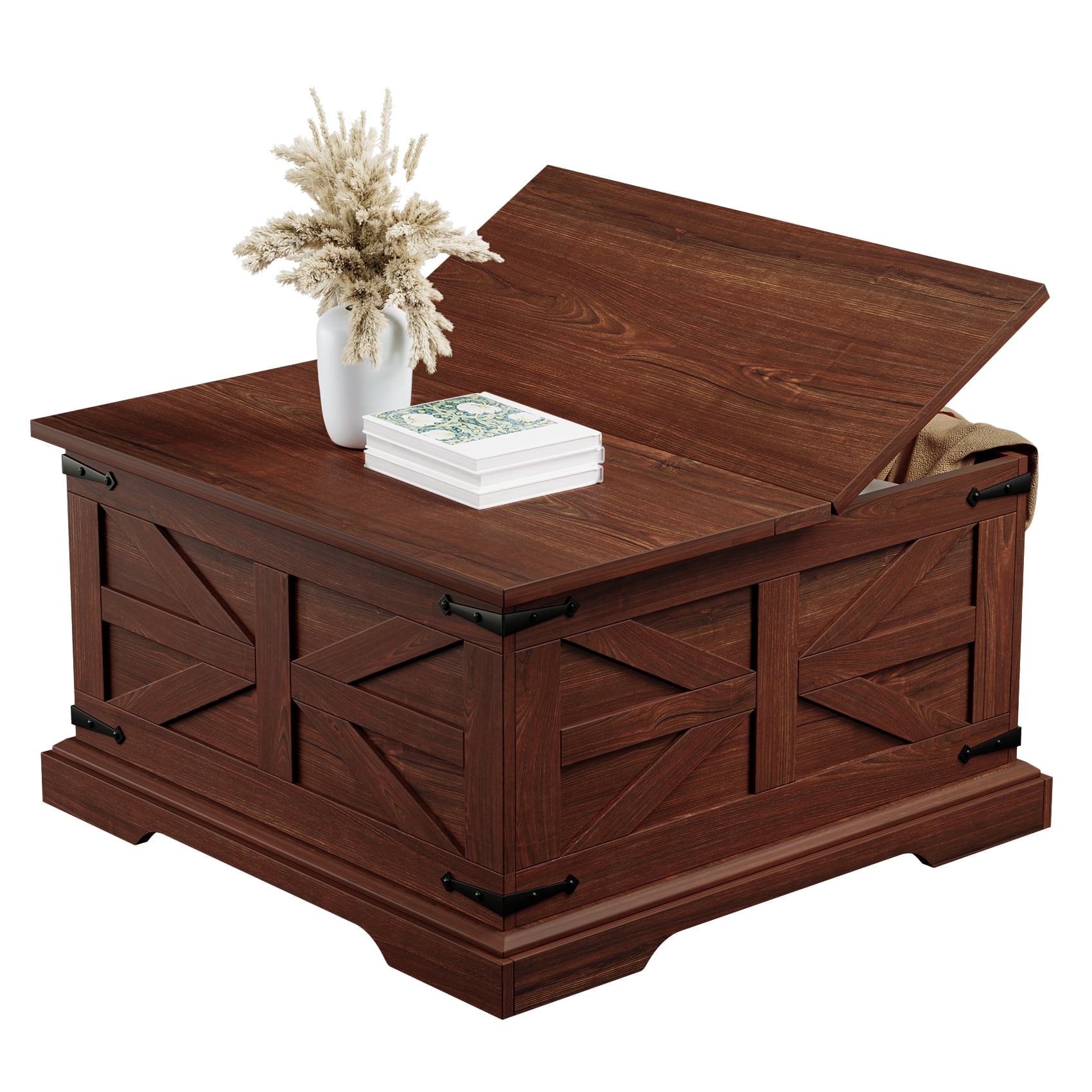 Frmobepts Farmhouse Coffee Table, Square Wood Center Table with Storage and Lift Top, Metal Corners for Living Room, Brown - Walmart.com