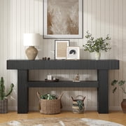 Frmobepts Fluted Console Table, Farmhouse 63" Long Narrow Entryway & Sofa Tables for Hallway, Tall Accent Table Behind Couch for Foyer Living Room, Black