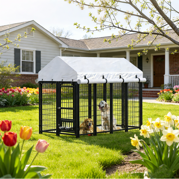 Frmobepts Heavy Duty Extra Large Outdoor Dog Kennel Pet Playpen,8 ft. x 4 ft. x 6 ft, Dog Pen Fence with Waterproof Roof Cover