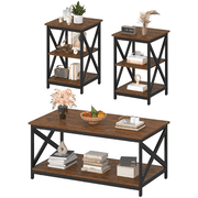 Frmobepts Living Room Coffee Table Set of 3, Modern Coffee Table and 2 End Side Tables, 3 Piece Living Room Table Set with Large Storage for Apartment Home, Retro