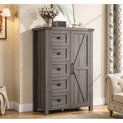 Frmobepts Farmhouse 5 Drawer Dresser with Barn Door, Adjustable Storage Cabinet for Bedroom Living Room, Grey